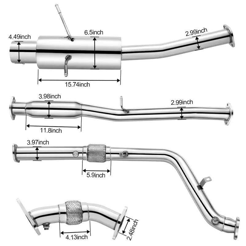 2002-2007 Subaru Wrx/Sti Gd Ej205 Catback Exhaust 3" Pipe 4.5" Muffler Tip + Downpipe Up-Pipe 6