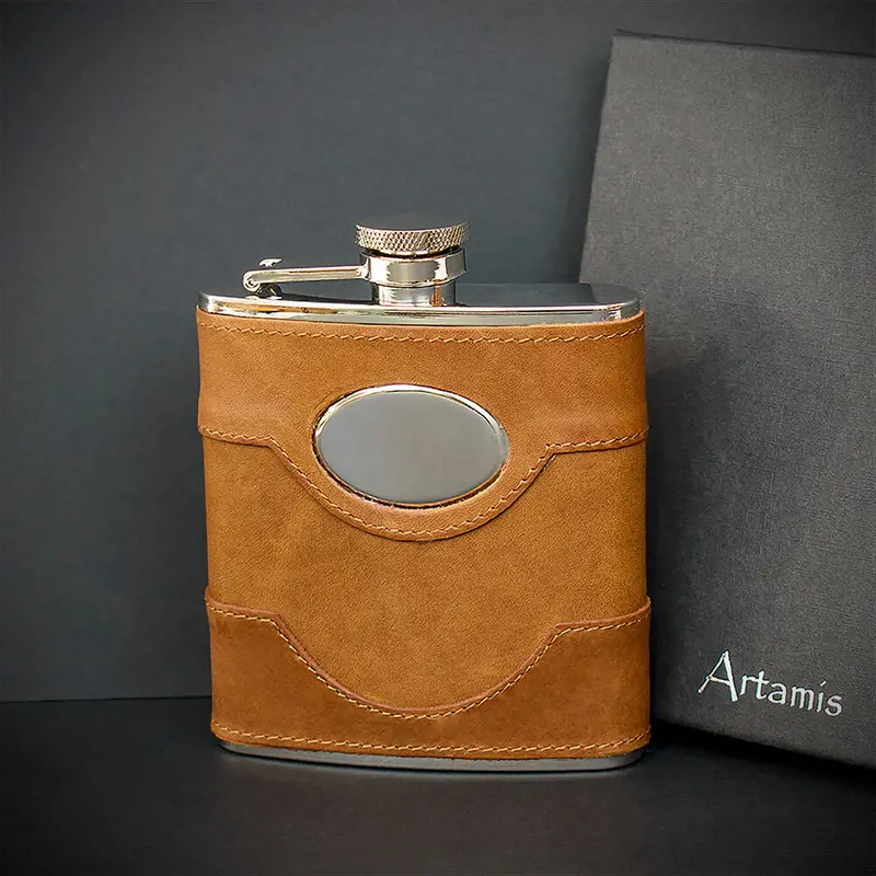 6Oz Brown Leather Hip Flask - Fl30s 1