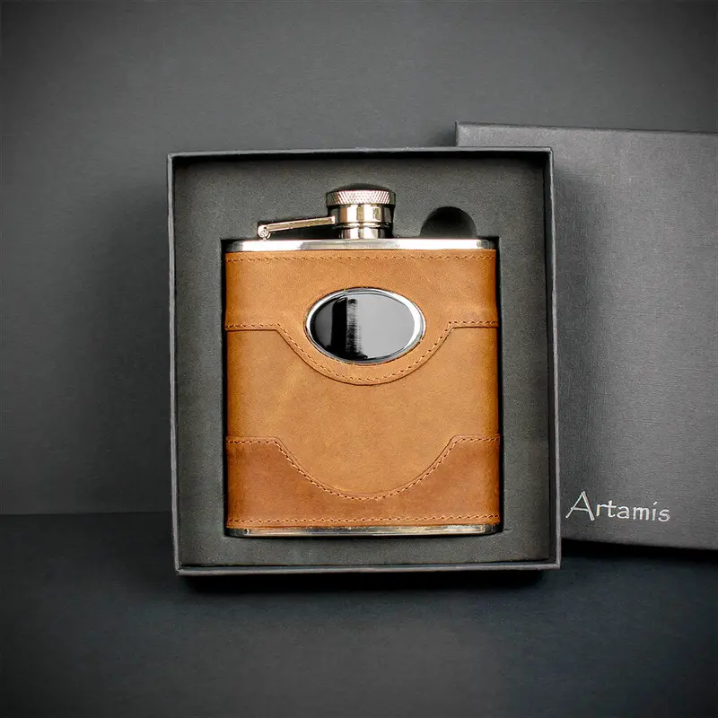 6Oz Brown Leather Hip Flask - Fl30s 2