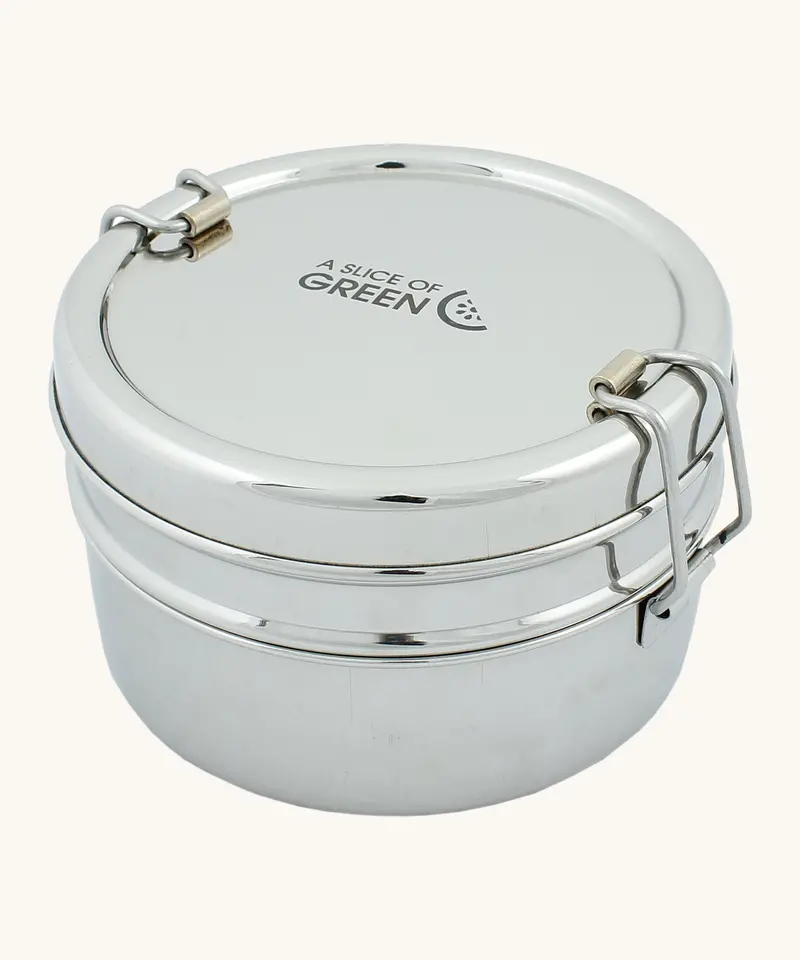 A Slice Of Green Chapra Two Tier Round Lunch Box 1