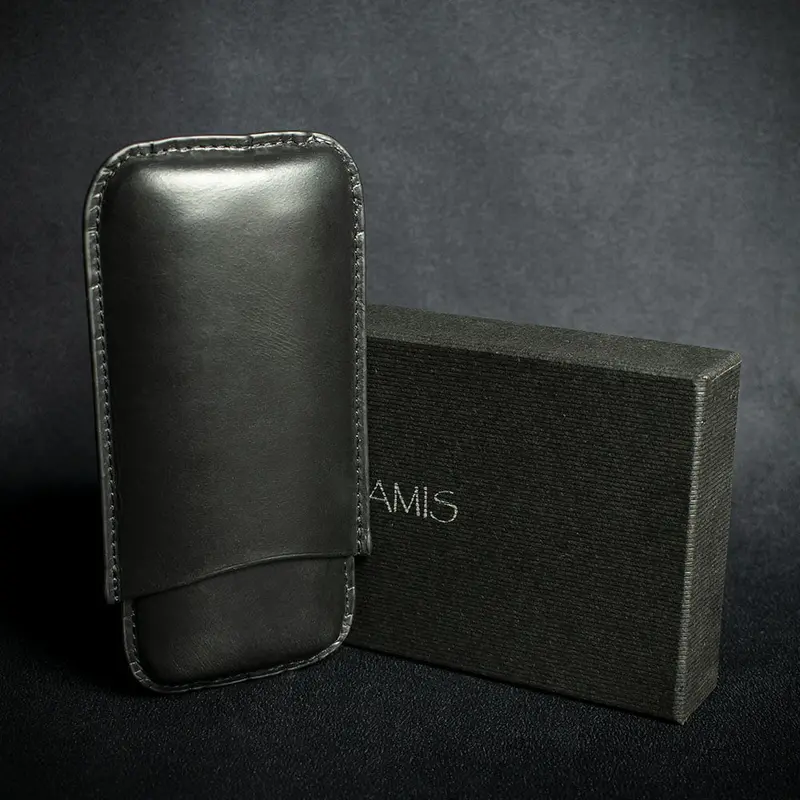 Artamis Black Leather Cigar Case - 2 Robustos 1