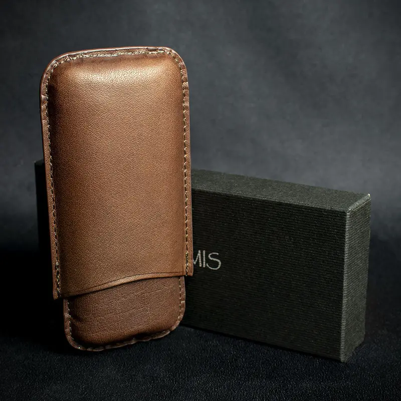 Artamis Brown Leather Cigar Case - 2 Robustos 1