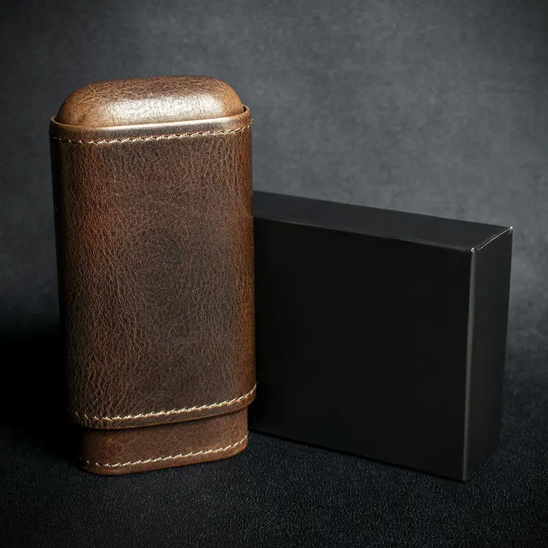 Artamis Dark Brown Leather Cedar Lined Cigar Case - 3 Robustos 1