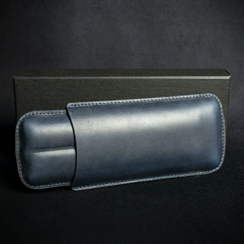 Artamis Navy Blue Leather Cigar Case - 2 Churchills 2