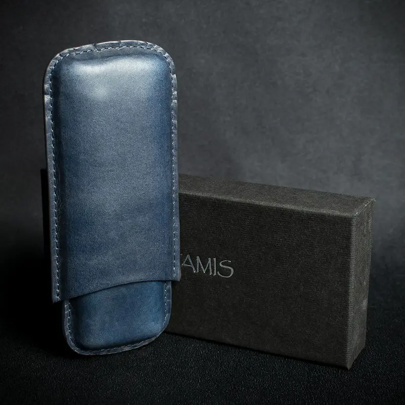 Artamis Navy Blue Leather Cigar Case - 2 Coronas 1