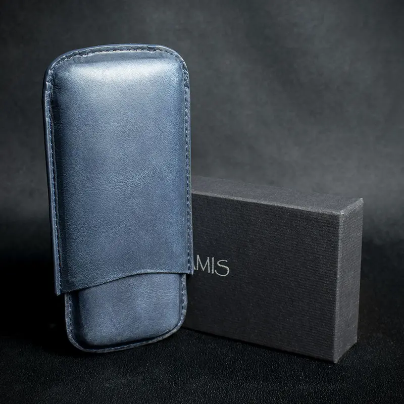 Artamis Navy Blue Leather Cigar Case - 2 Robustos 1