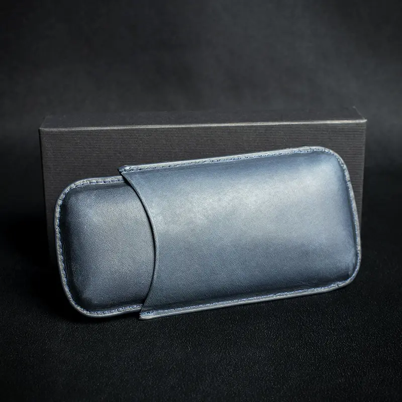 Artamis Navy Blue Leather Cigar Case - 2 Robustos 2