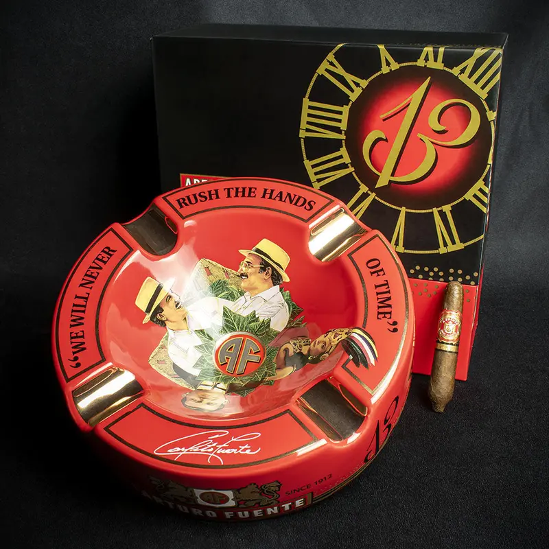 Arturo Fuente Hands Of Time Ashtray - Red + Short Story Cigar 1