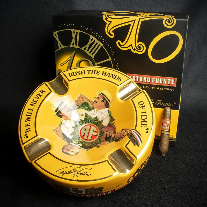 Arturo Fuente Hands Of Time Ashtray - Yellow + Short Story Cigar 1