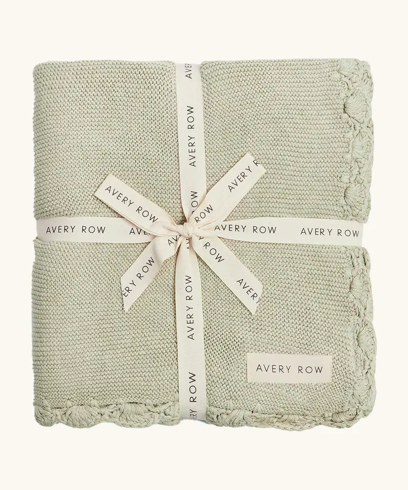 Avery Row Scallop Knit Organic Baby Blanket - Willow 1