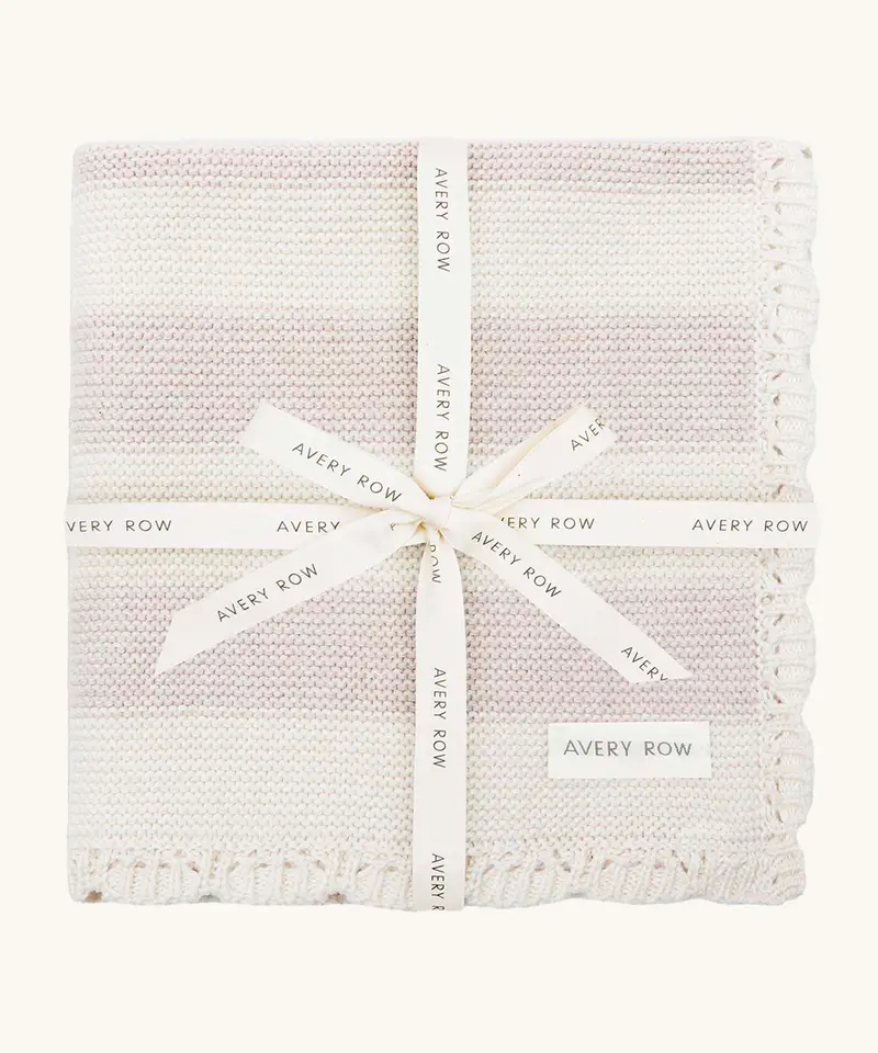 Avery Row Stripe Knit Organic Baby Blanket - Oat Melange 1