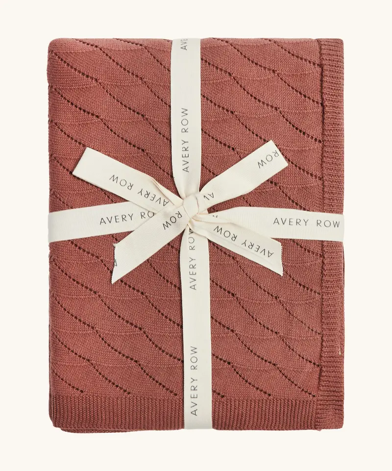 Avery Row Wave Knit Baby Blanket - Tawny Pink 1