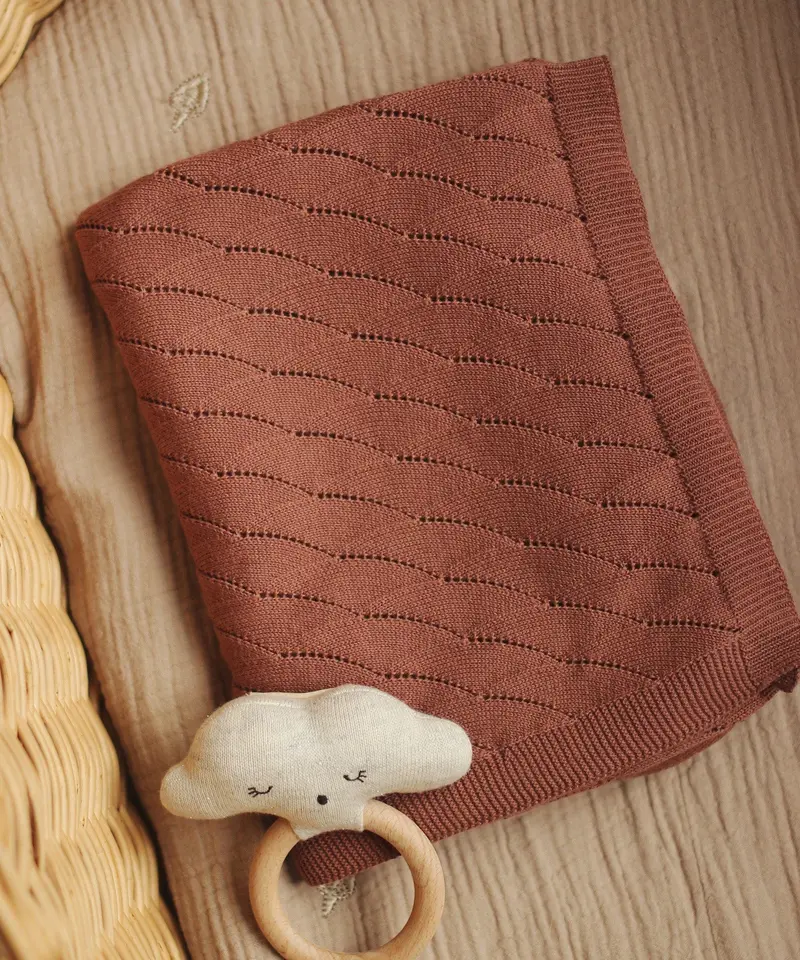 Avery Row Wave Knit Baby Blanket - Tawny Pink 2
