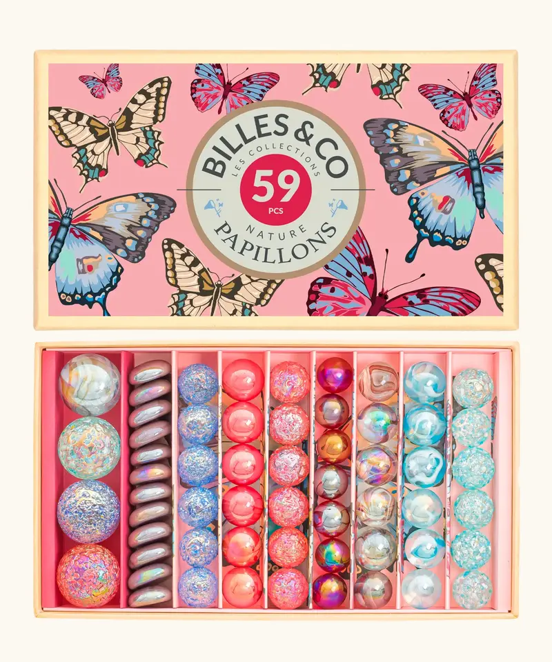 Billes & Co Butterfly Anamorphic Marbles Box - 59 Pack 1