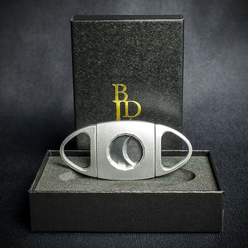 Bld Satin Chrome Oval Oval Double Blade Guillotine Cigar Cutter 1