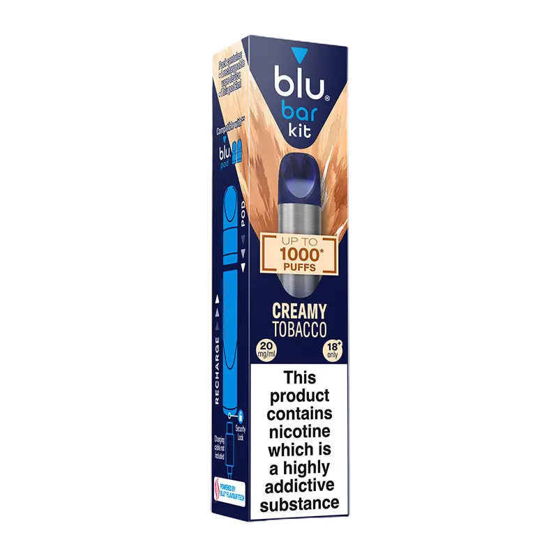 Blu Bar Starter Kit Rechargeable Device + Creamy Tobacco Pod Vape 1000 - 2Ml 1