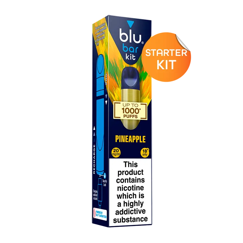 Blu Bar Starter Kit Rechargeable Device + Pineapple Pod Vape 1000 - 2Ml 1