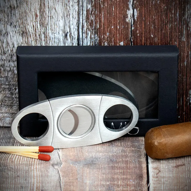 Brushed Chrome Double Blade Guillotine Cigar Cutter 1