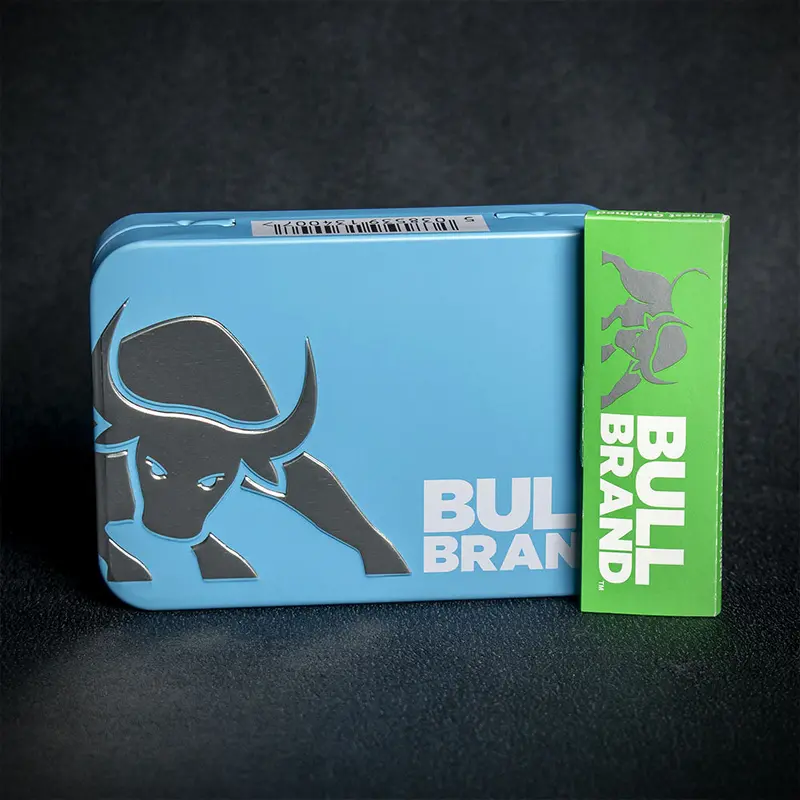 Bull Brand Tobacco Tin With Papers - Blue 1