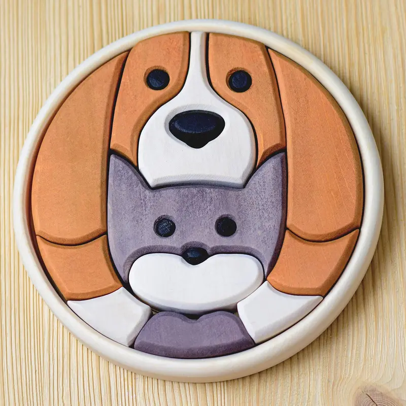 Bumbu Dog & Cat Round Wooden Puzzle 1