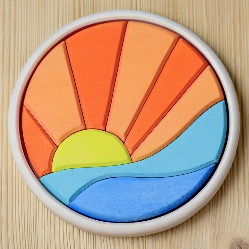 Bumbu Sea With Sun Round Wooden Puzzle 1