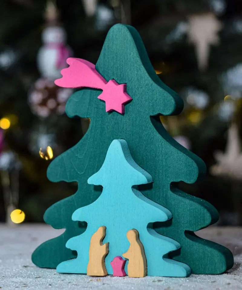 Bumbu Toys Christmas Tree Nativity Puzzle - Fuchsia 2
