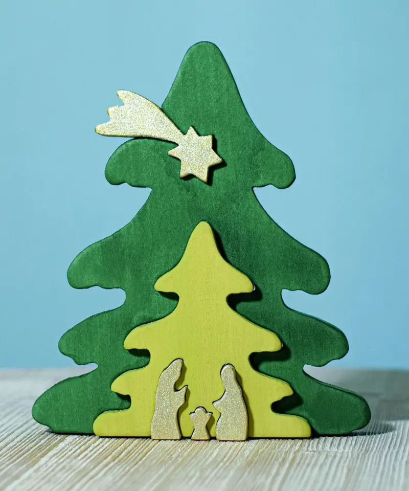 Bumbu Toys Christmas Tree Nativity Puzzle - Gold 1