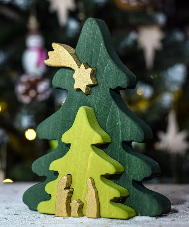 Bumbu Toys Christmas Tree Nativity Puzzle - Gold 2