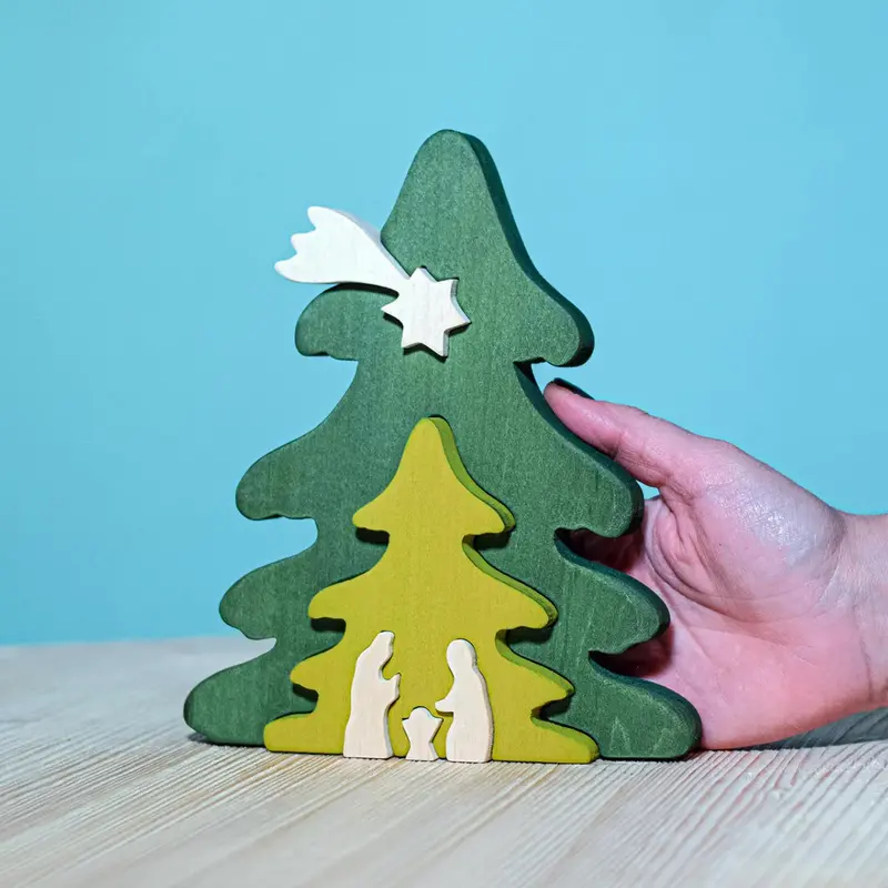Bumbu Wooden Christmas Tree Nativity Puzzle 2