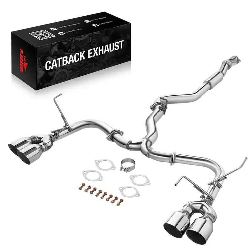 Catback Exhaust System 4" Quad Muffler Tip W Polished Tip For 2015-2022 Subaru Wrx / Sti 1