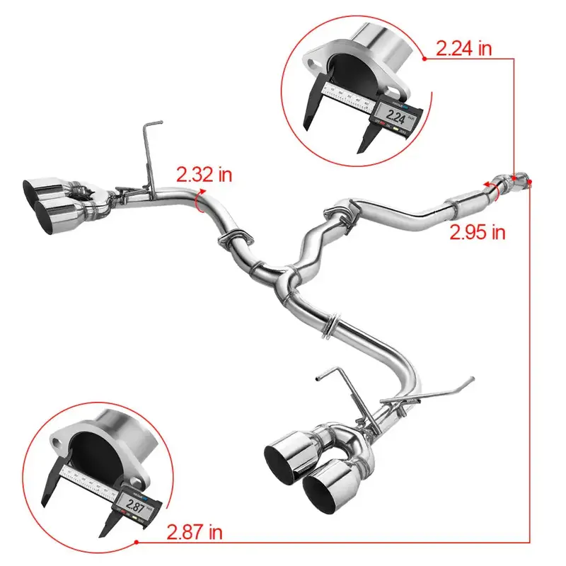 Catback Exhaust System 4" Quad Muffler Tip W Polished Tip For 2015-2022 Subaru Wrx / Sti 2