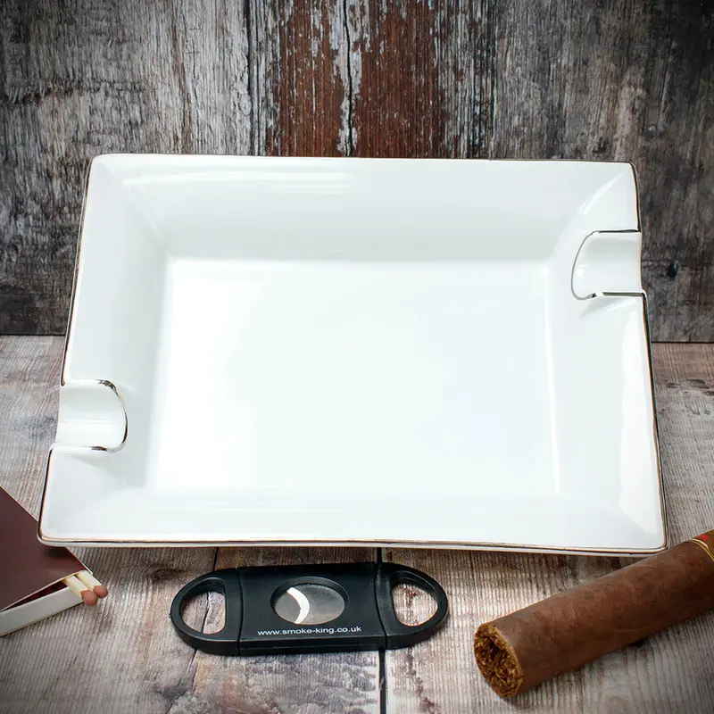 Cigar Ashtray - White Ceramic Two Rests 1
