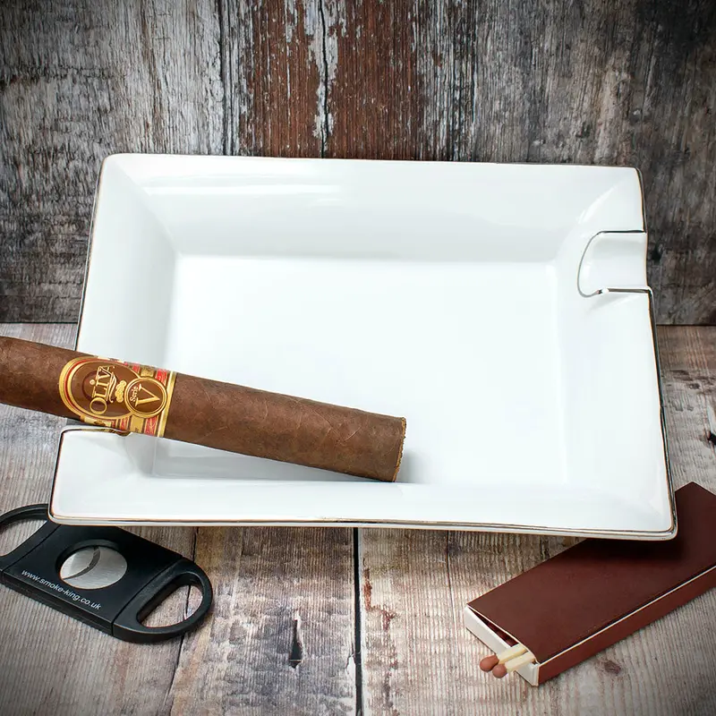 Cigar Ashtray - White Ceramic Two Rests 2