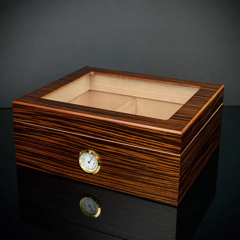 Cigar Humidor Glass Top Ebony Veneer Hu21 - 25 Cigar Capacity 1