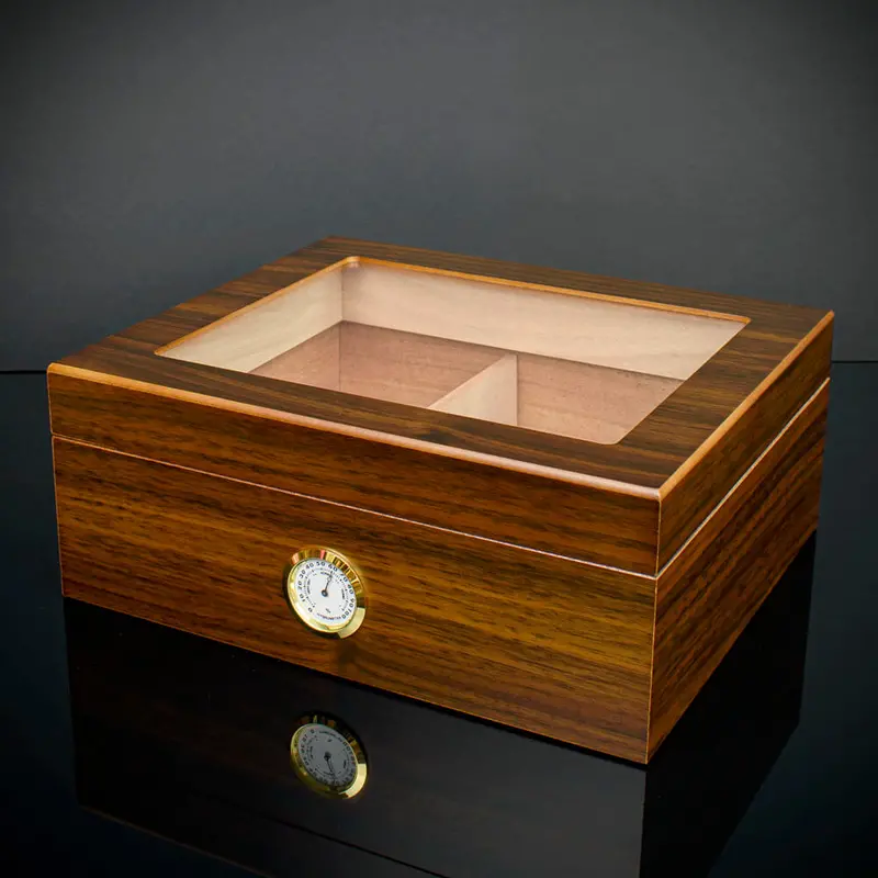 Cigar Humidor Glass Top Walnut Veneer Hu19 - 25 Cigar Capacity 1