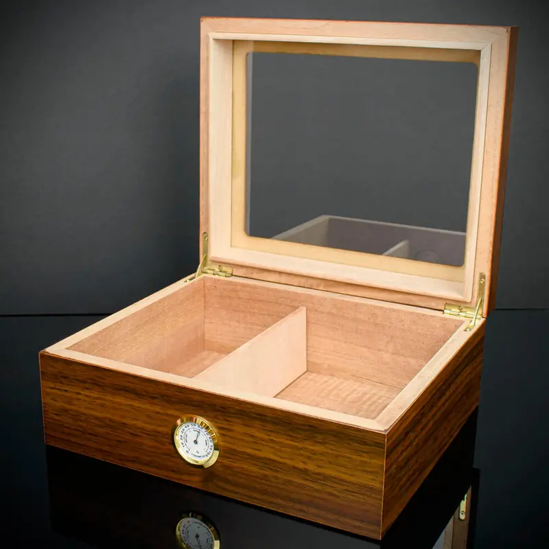 Cigar Humidor Glass Top Walnut Veneer Hu19 - 25 Cigar Capacity 2
