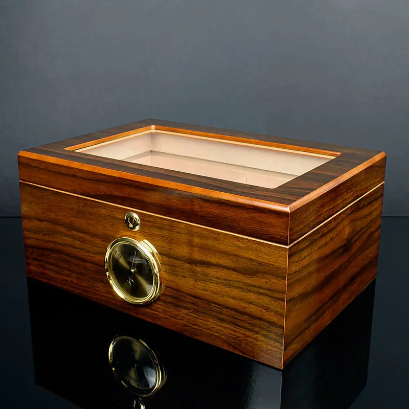 Cigar Humidor Glass Top Walnut Veneer Hu20 - 75 Cigar Capacity 1