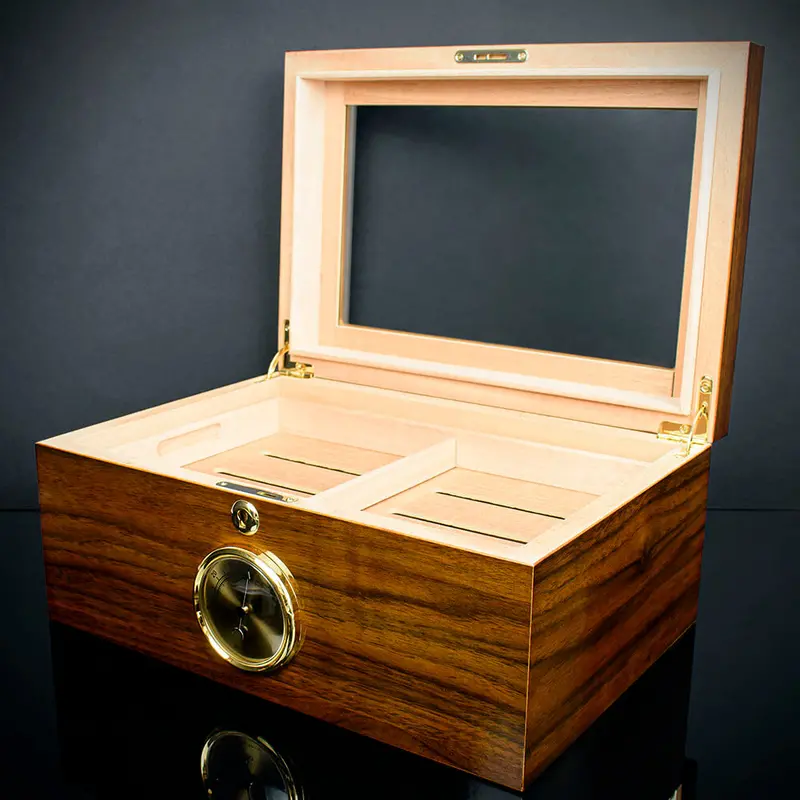 Cigar Humidor Glass Top Walnut Veneer Hu20 - 75 Cigar Capacity 2