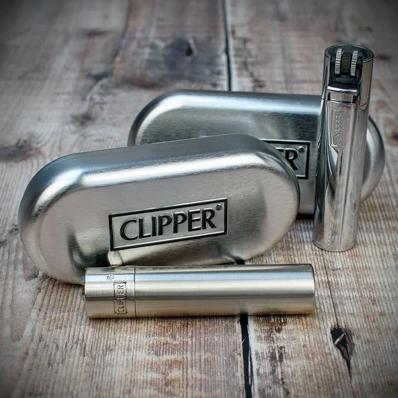 Clipper Refillable Soft-Flame Lighter With Gift Tin - Shiny Or Matte Silver 1