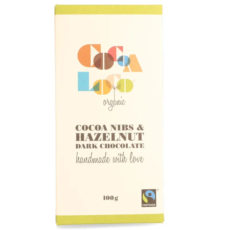 Cocoa Loco Dark Chocolate Cocoa Nibs & Hazelnut Bar 100G 1
