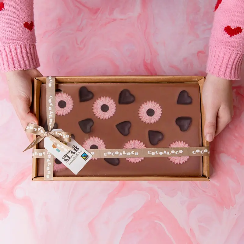 Cocoa Loco Fairtrade Milk Chocolate Hearts & Flowers Slab 500G 1