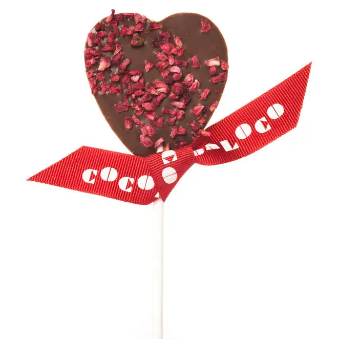 Cocoa Loco Milk Chocolate & Raspberry Heart Lolly 1