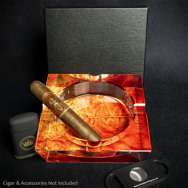 Crystal Cigar Ashtray - Tobacco Leaf Design 2
