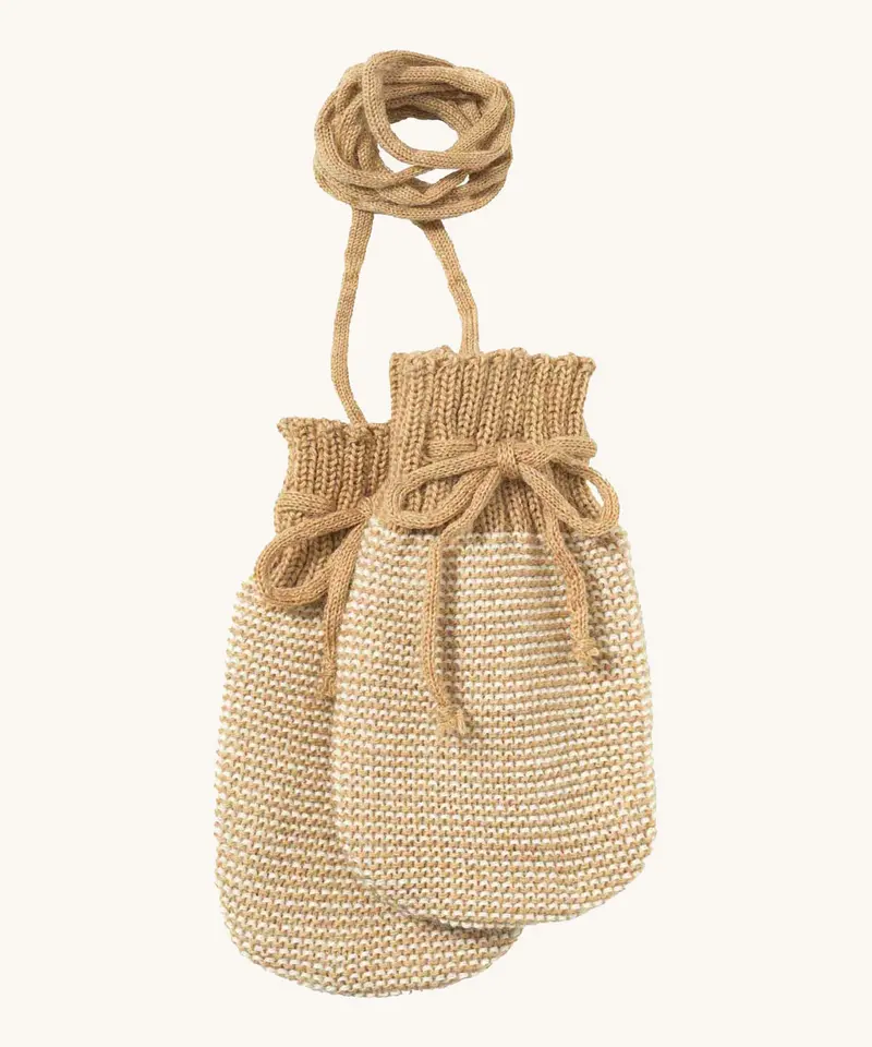 Disana Merino Wool Baby Mittens - Caramel / Natural 1