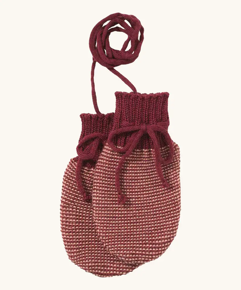 Disana Merino Wool Baby Mittens - Cassis / Rose 1