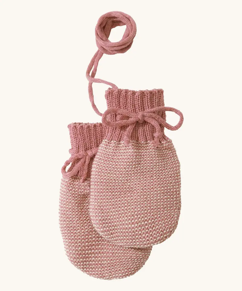 Disana Merino Wool Baby Mittens - Rose / Natural 1