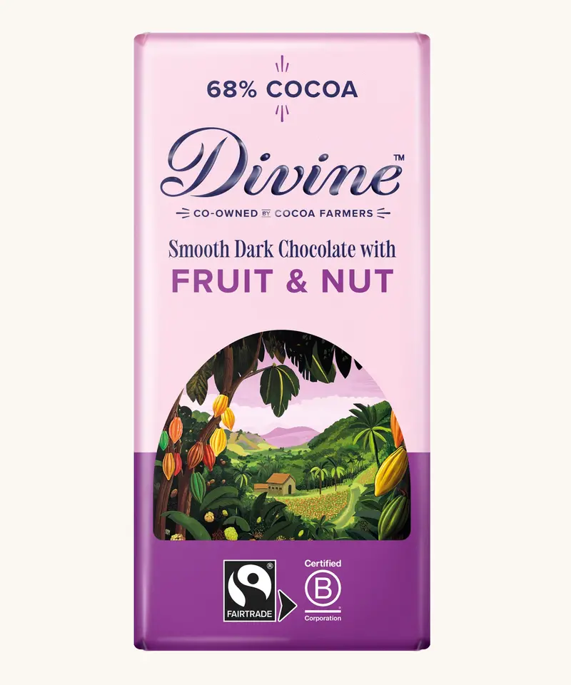 Divine Fairtrade 68% Dark Chocolate With Fruit & Nut 90G 1
