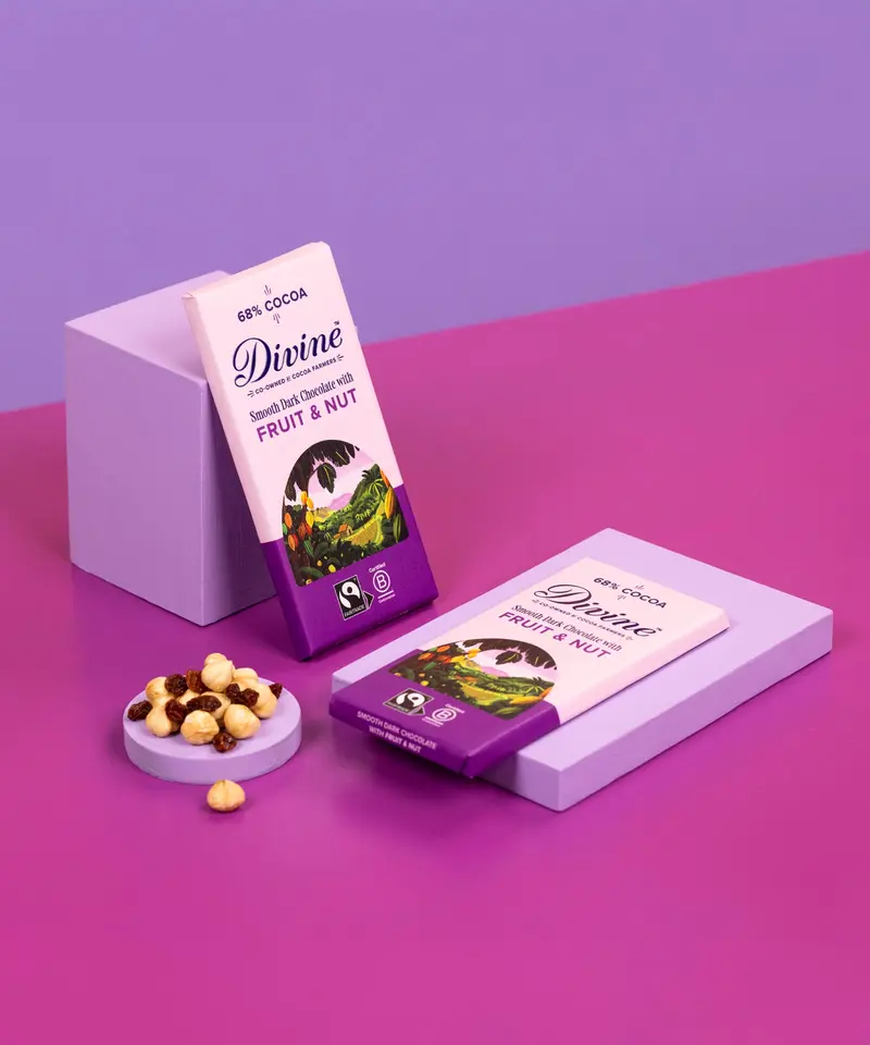 Divine Fairtrade 68% Dark Chocolate With Fruit & Nut 90G 2