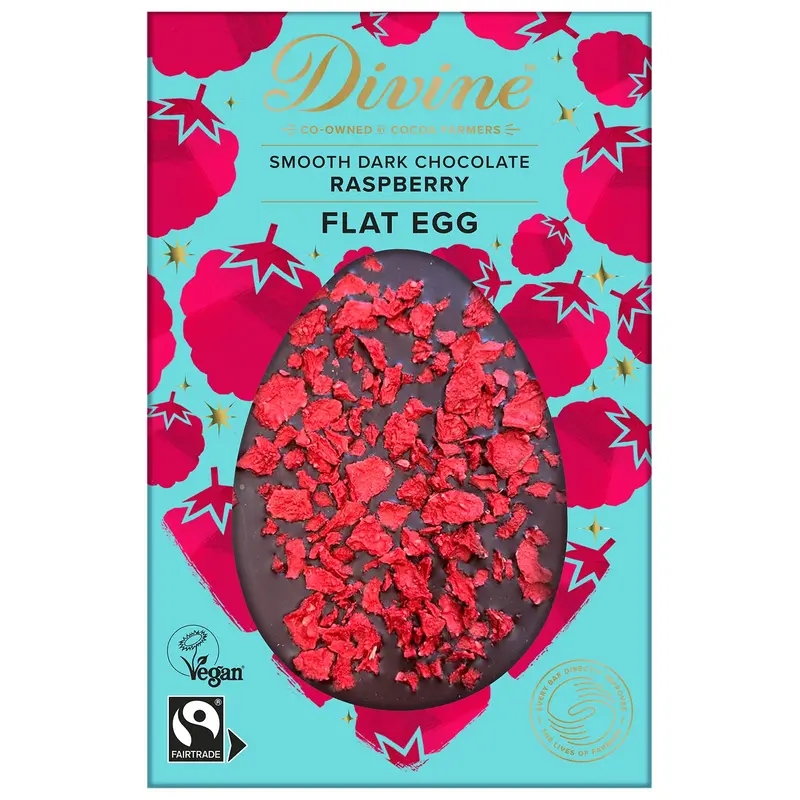 Divine Fairtrade 70% Dark Chocolate Raspberry Flat Easter Egg 1