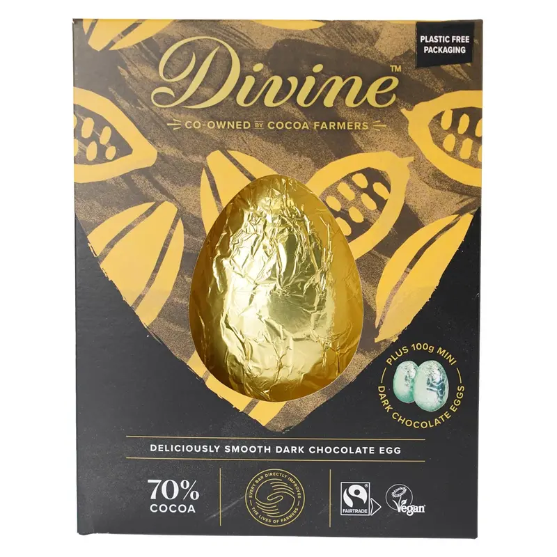 Divine Fairtrade Dark Chocolate Easter Egg With Dark Chocolate Mini Eggs 1